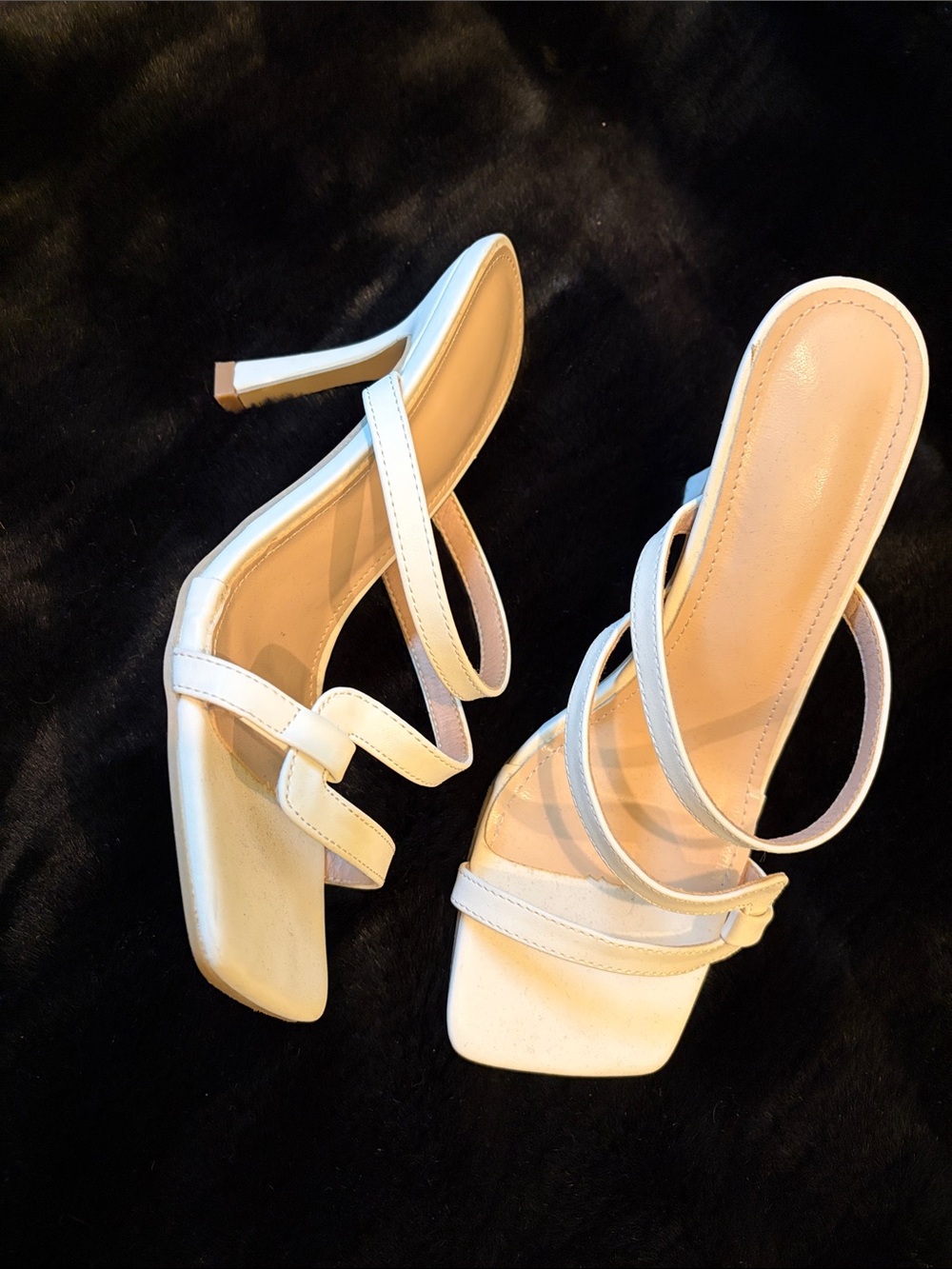 Minimalist White Strappy Square-Toe Stiletto Heels